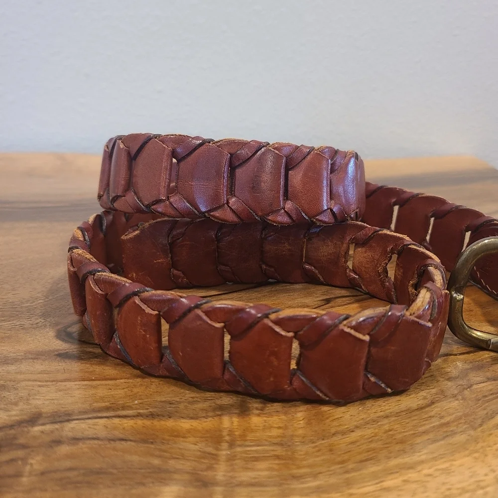 Brown Leather Link Belt -Size 34